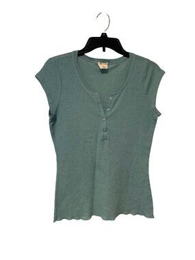 Maurices Y2K Vintage Womens Size XL Henley shirt Pullover Green Waffle Knit Top